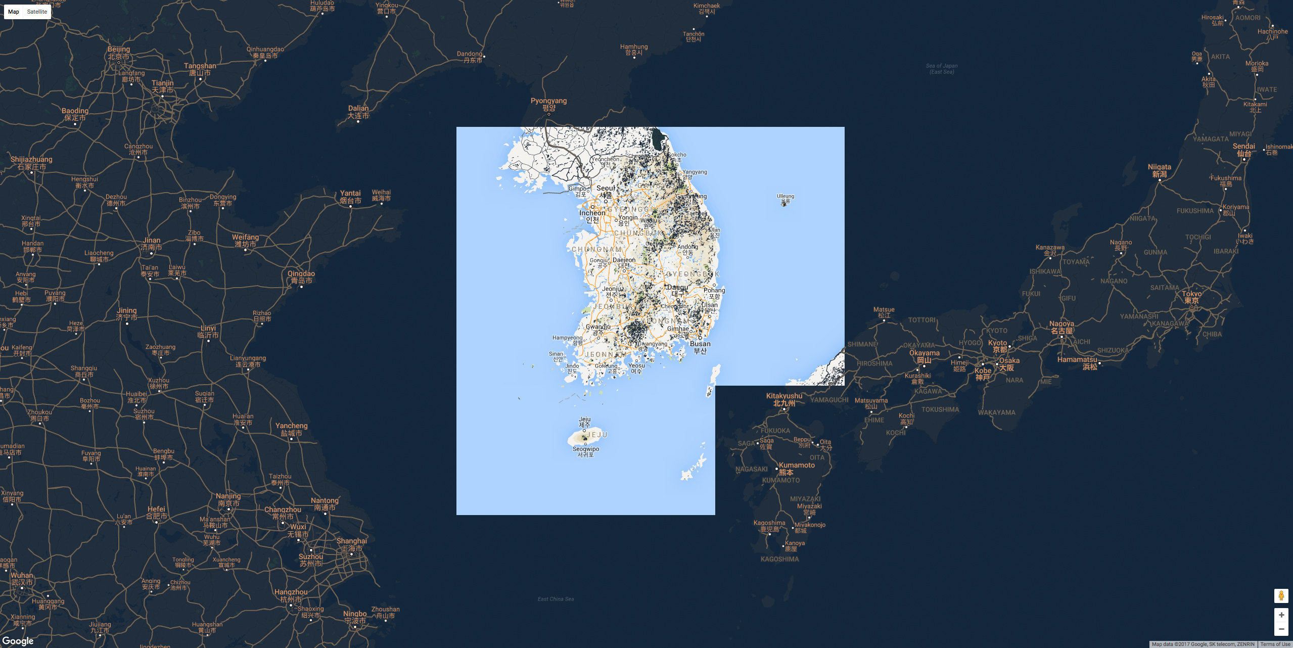 Google Maps showing limited data only for South Korea